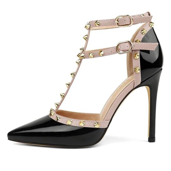 Studded Ankle Strap High Heels Stilettos Pumps Sz 8.5 Dress Shoes Formal Wedding - Picture 2 of 16